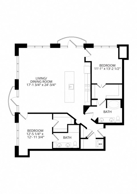 Floor plan for 2 beds, 2 baths, 1461 sqft